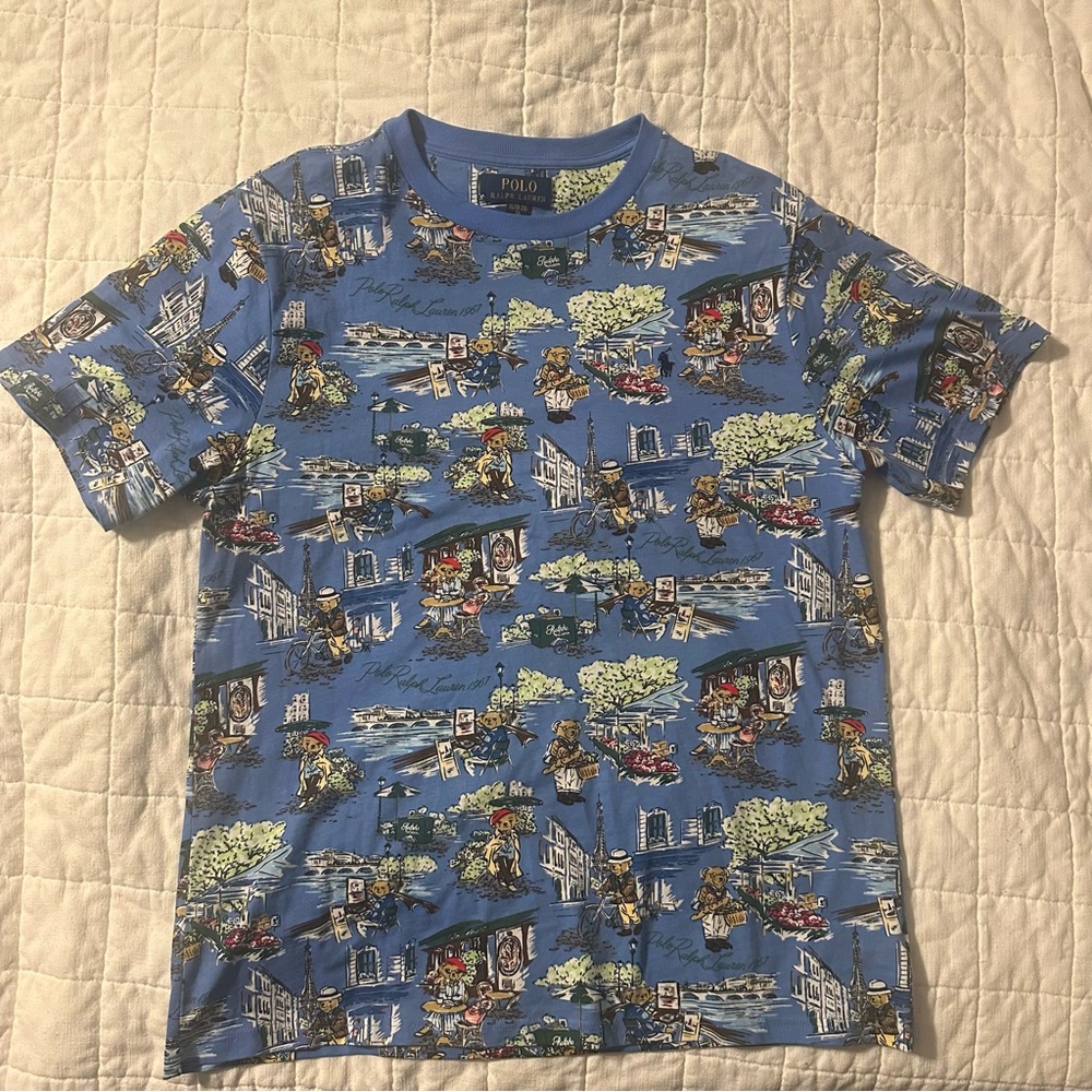 Polo by Ralph Lauren Kids Blue Paris-Print Graphic T-Shirt